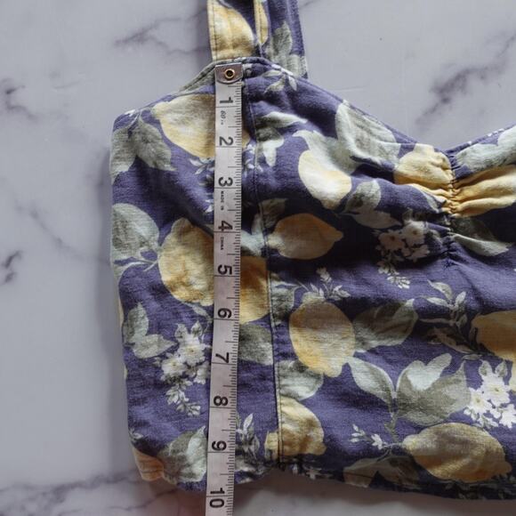 Abercrombie & Fitch Tank Top Womens Large Blue Lemon Linen Cropped Smocked - Picture 6 of 9